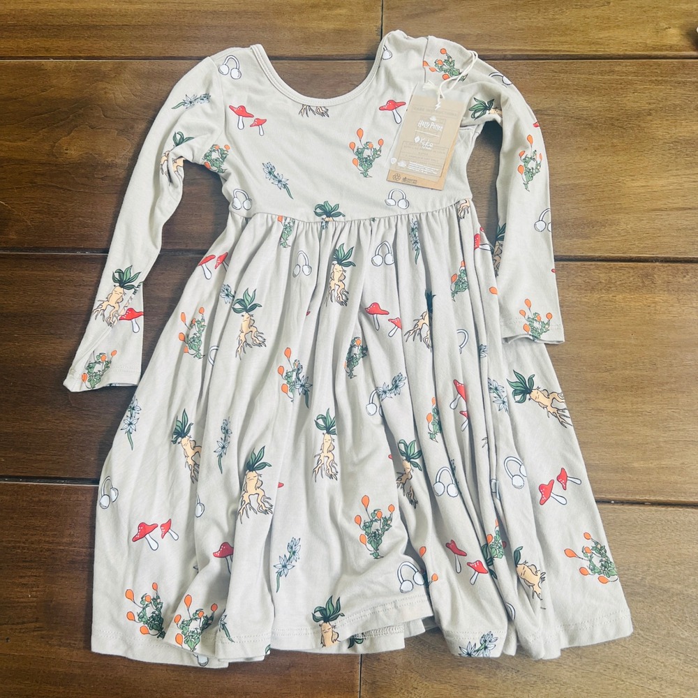 Kyte Baby X Harry Potter Herbology Twirl Dress 3T Bamboo Long Sleeve Oatmeal NWT